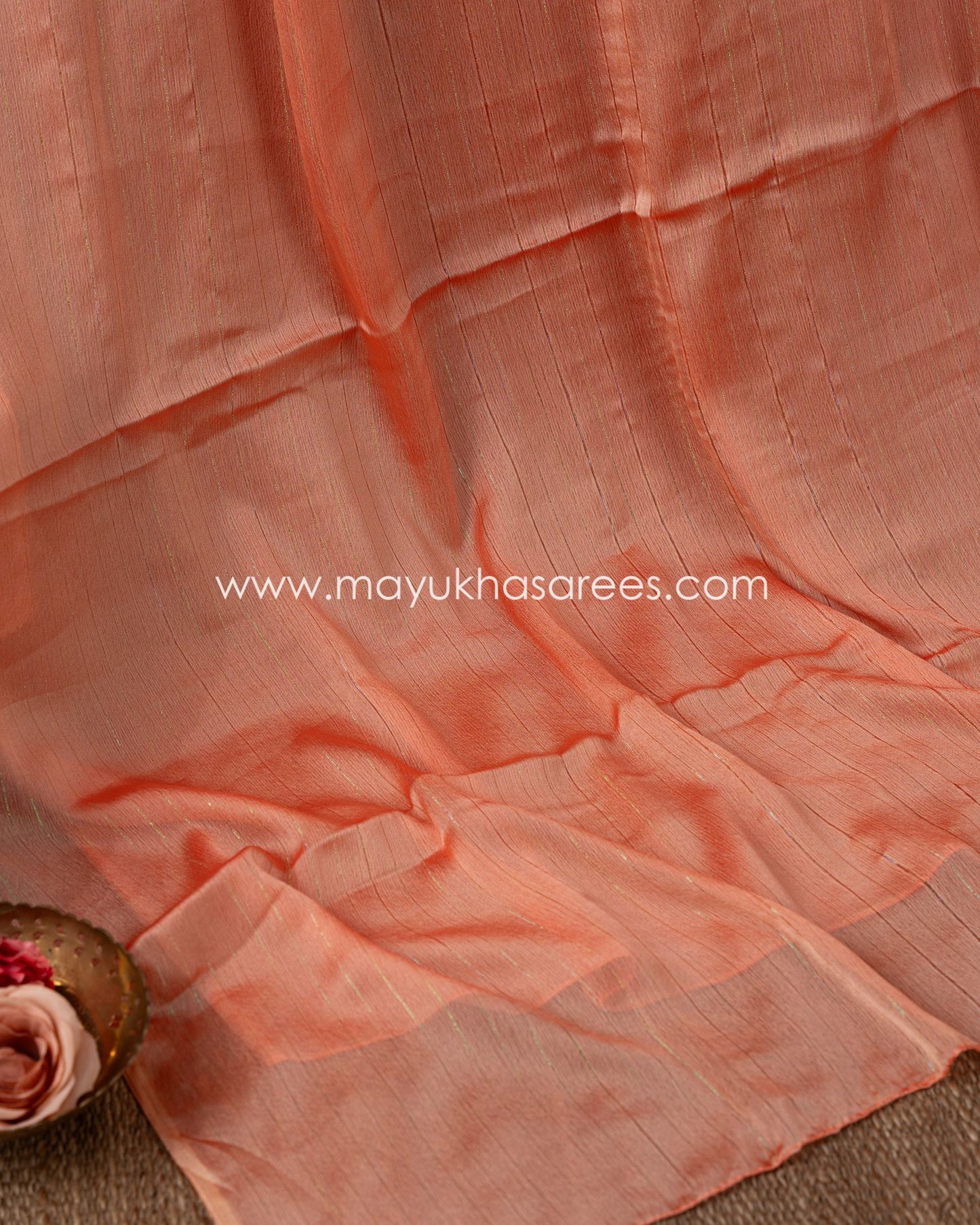 Peach Blossom Silk Saree With Kalamkari Blouse - Chiffon Weave