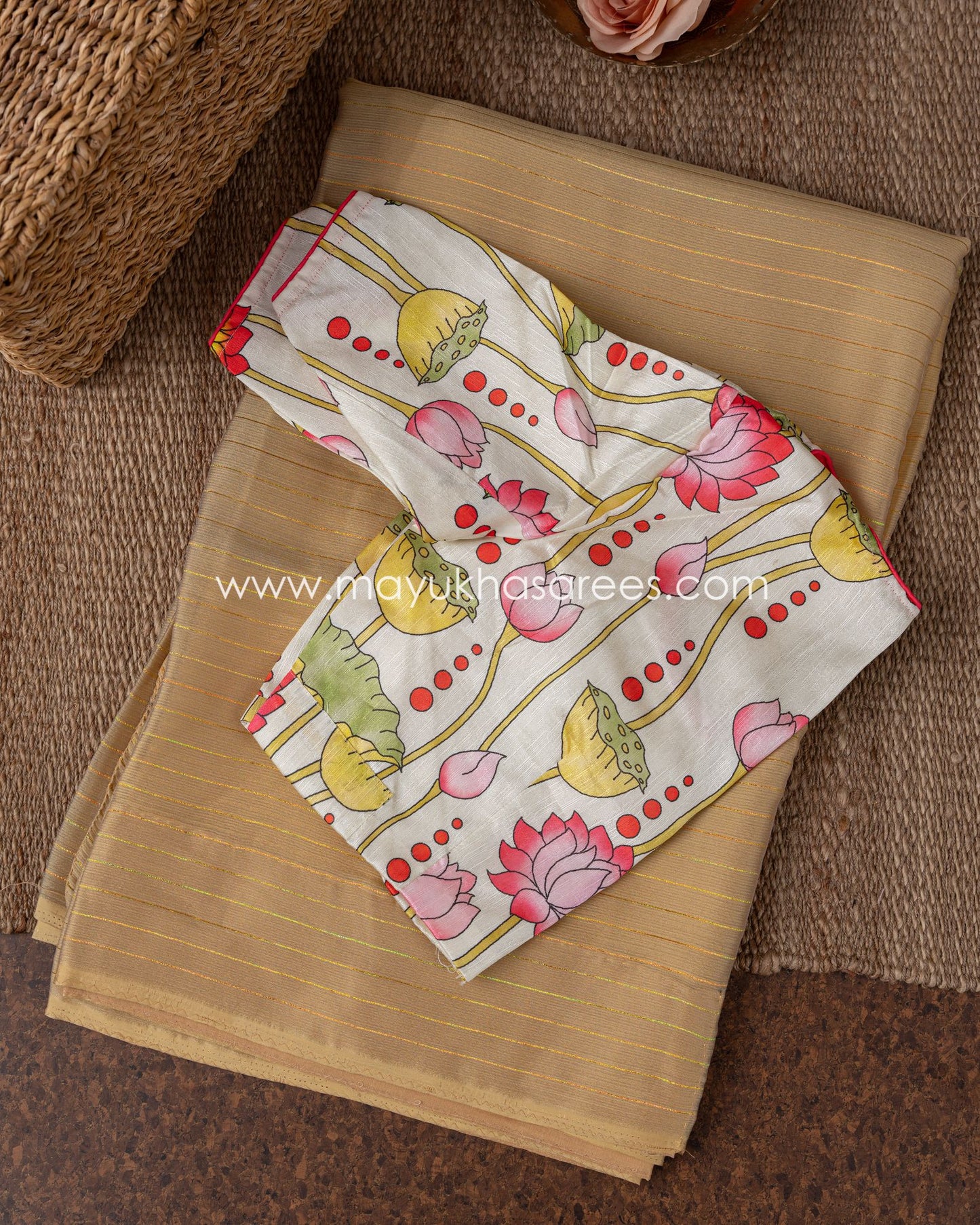 Kalamkari Bliss: Chiffon Saree With Pure Silk Almond And Multi Color Blouse