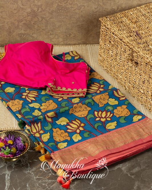 Pen Kalamkari On Pure Authentic Maharani Paithani mayukhasarees