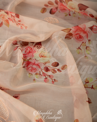 Satin Georgette Pastel Pink Saree With Stitched Blouse In Size 38-44 mayukhasarees
