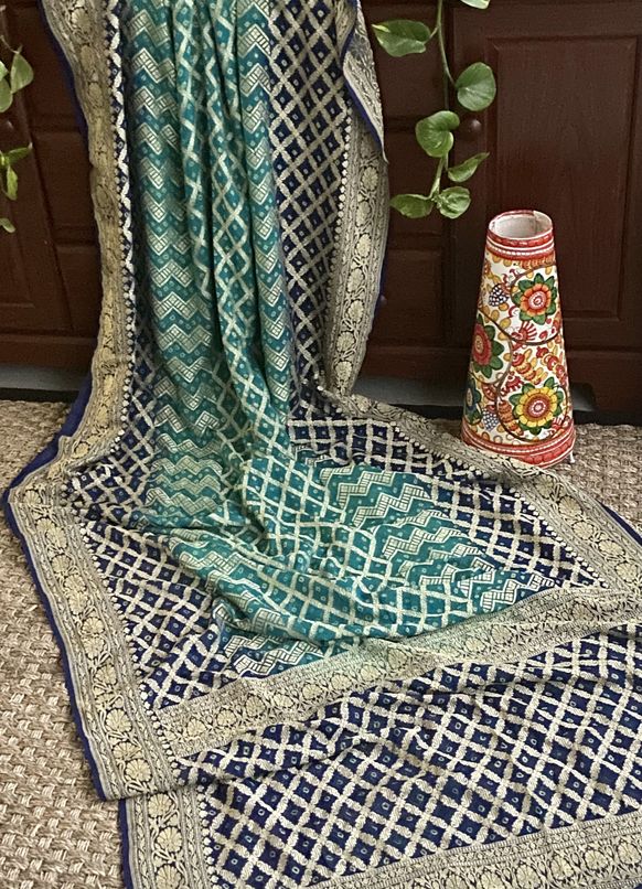 Sea Blue Banarasi Silk Saree