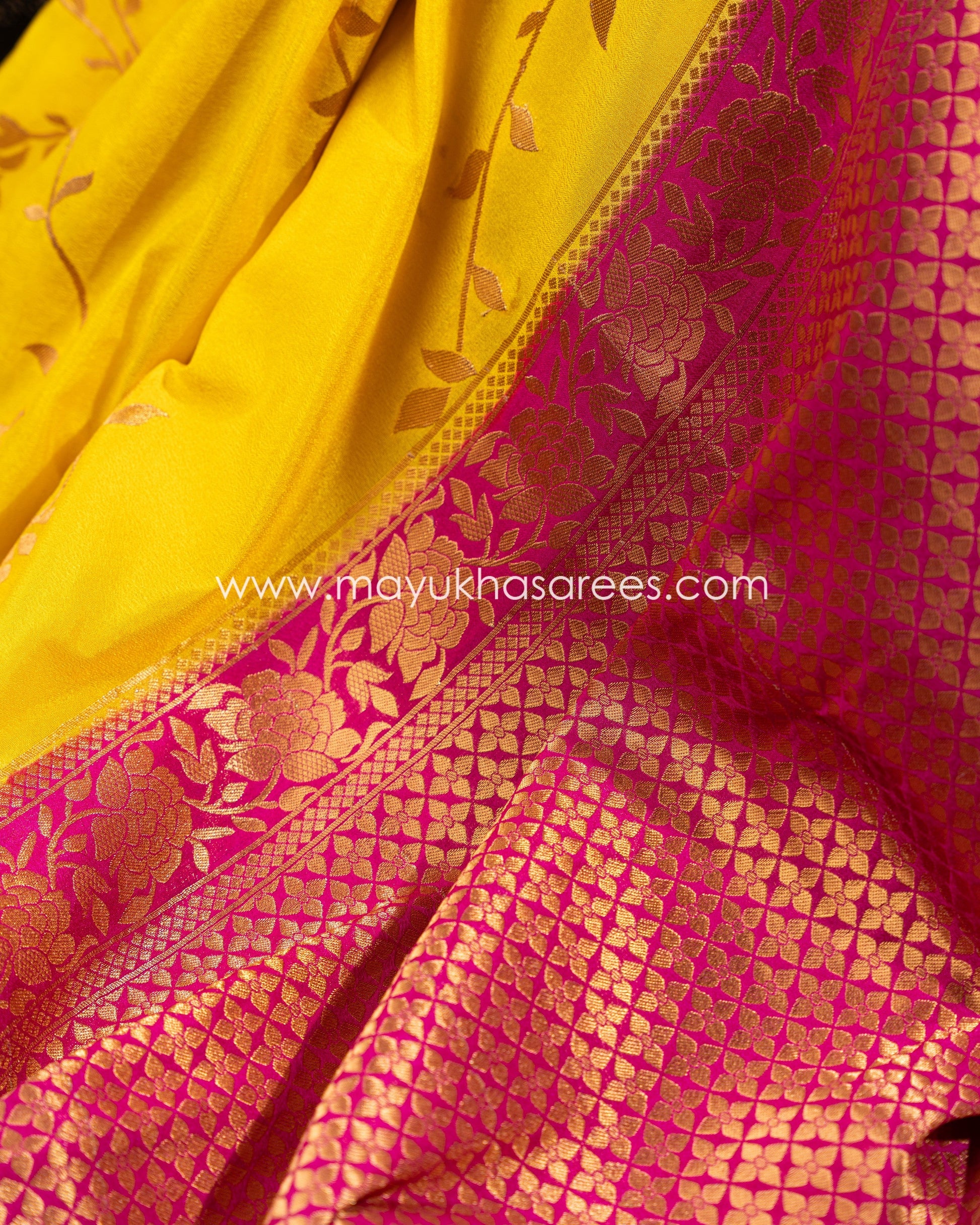 Yellow Banarasi Munga Silk Saree With Stitched Blouse mayukhasarees