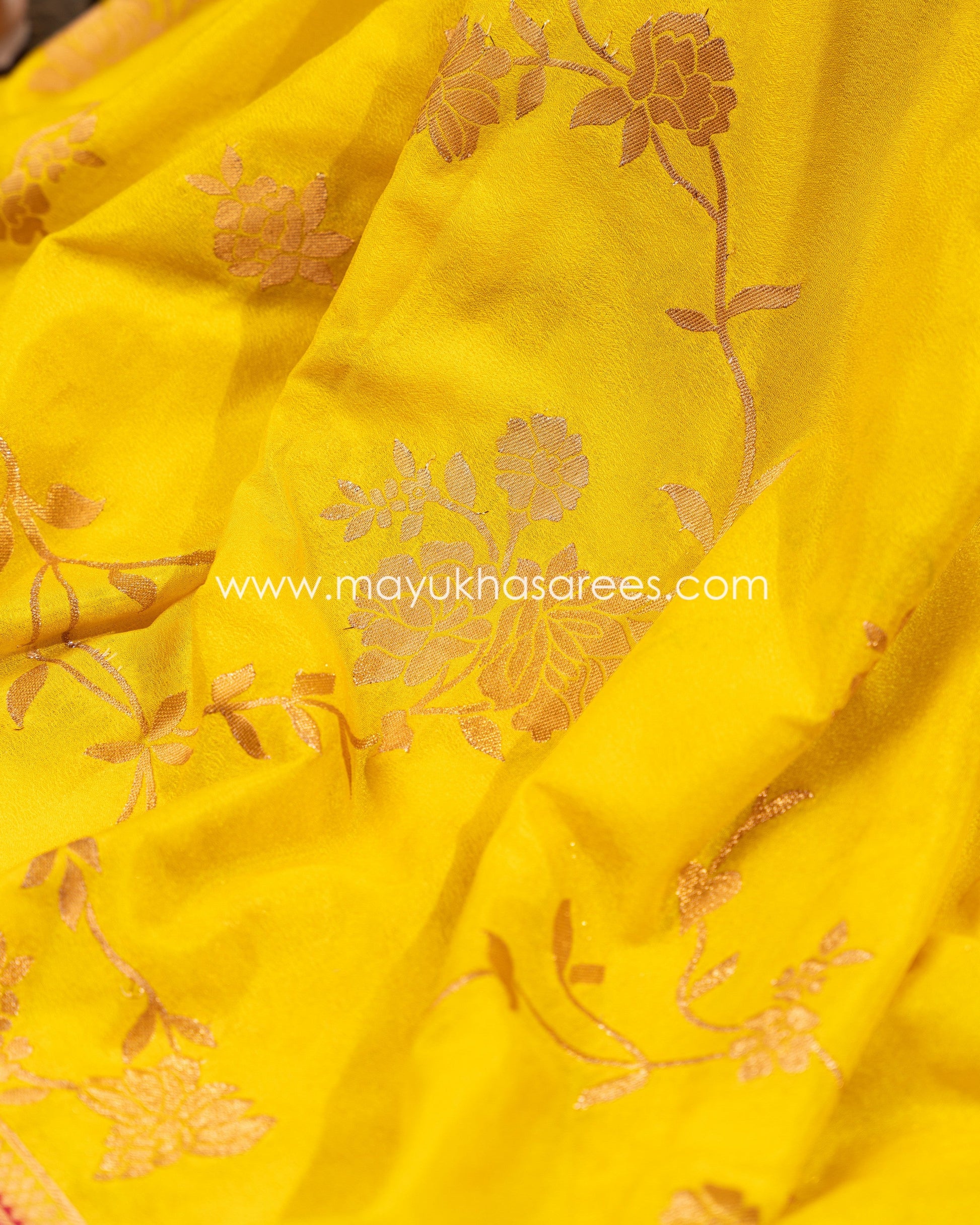 Yellow Banarasi Munga Silk Saree With Stitched Blouse mayukhasarees