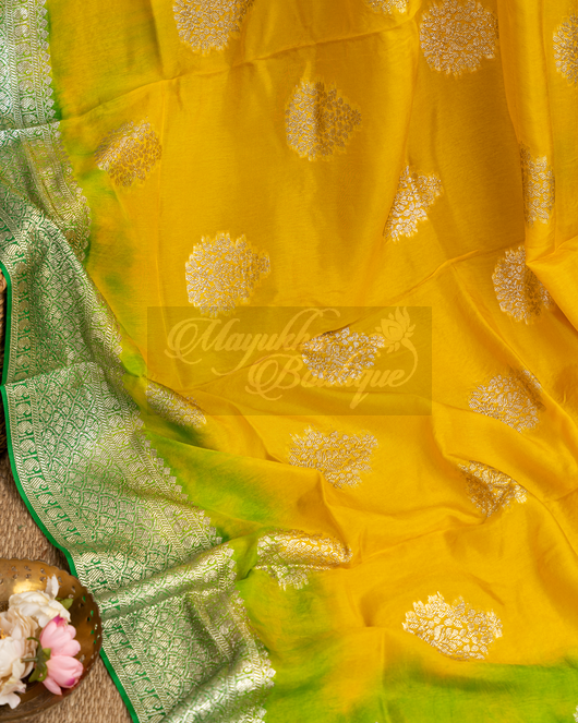 Yellow Banarasi Munga Silk Saree mayukhasarees