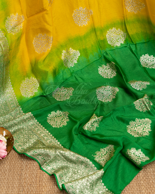 Yellow Banarasi Munga Silk Saree mayukhasarees